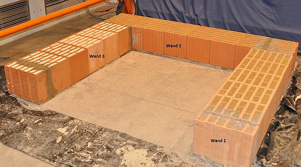 Test setup consisting of 3 different types of wall construction