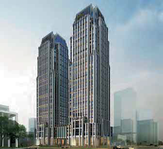 Modell zweier geplanter Bürotürme in der Foshan New City.
