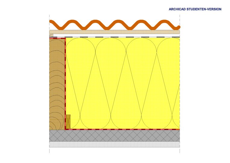 Darstellung eines Dachquerschnitts mit schlaufenförmiger Verlegung der Dampfbremse um den Sparren.