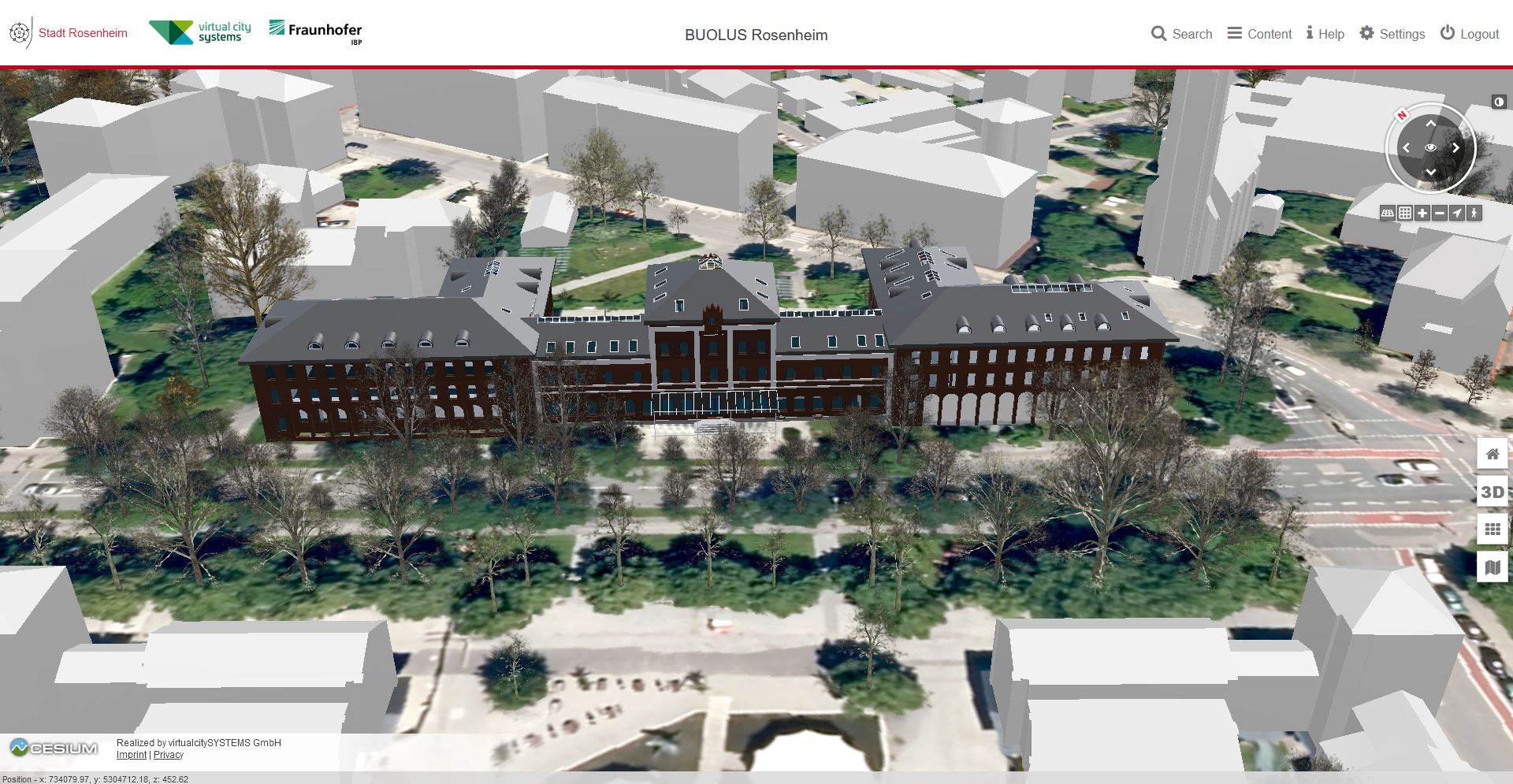 3D-Stadtmodell des Rathaus in Rosenheim