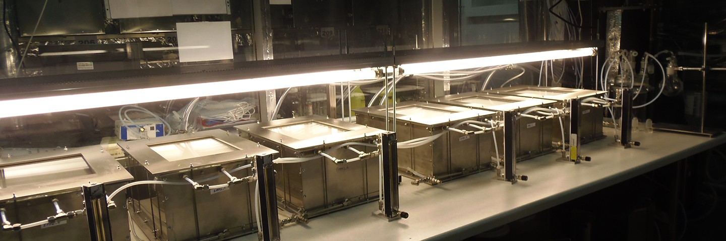 Construction product in a 200 L emission test chamber before examination. Construction product in a 200 L emission test chamber before examination.