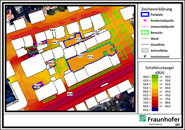 Noise map with sound pressure level values