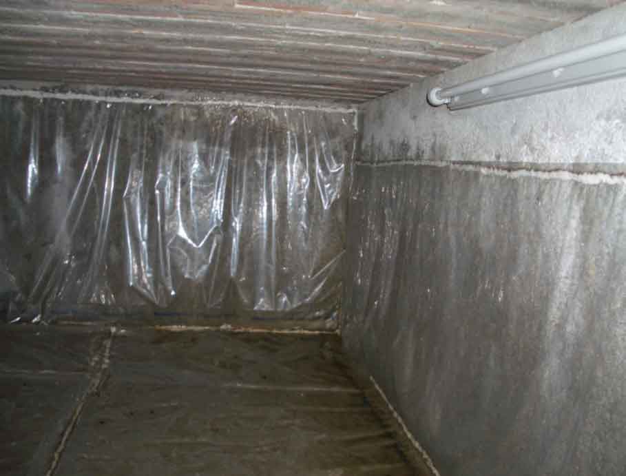 Crawl space covered with plastic sheeting