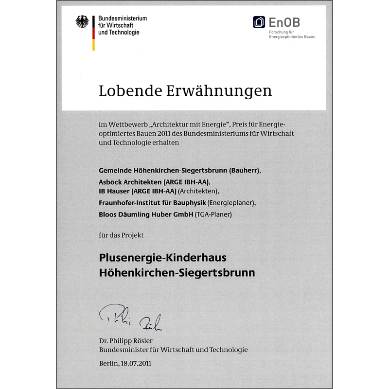 Plusenergie-KiTa Höhenkirchen - Certificate