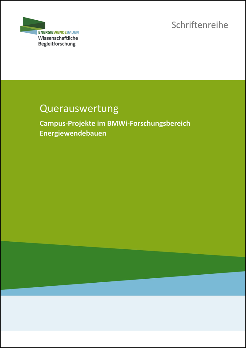 Title page of the publication “Querauswertung – Campus-Projekte im BMWi-Forschungsbereich Energiewendebauen” 