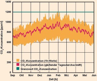 temporal development of the CO2 concentration.