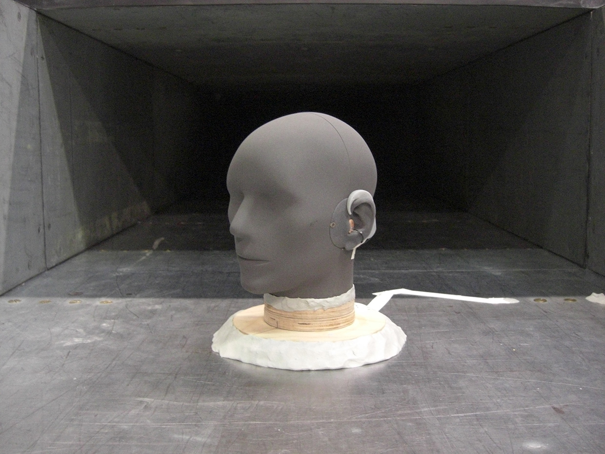 Artificial head in wind tunnel