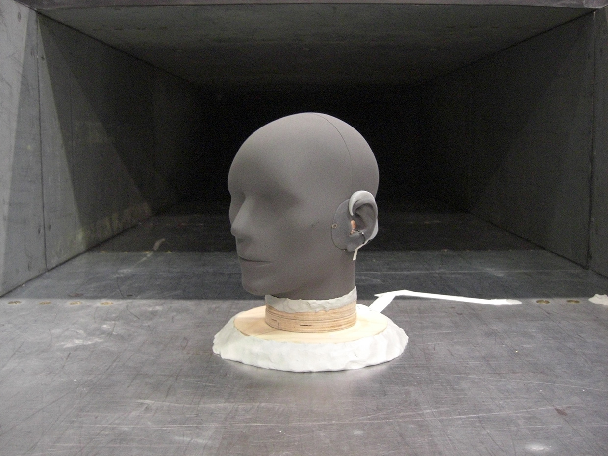 Artificial head in wind tunnel Artificial head in wind tunnel